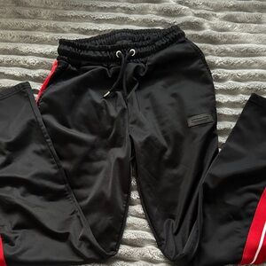 Sleek Black Joggers with Red Stripes